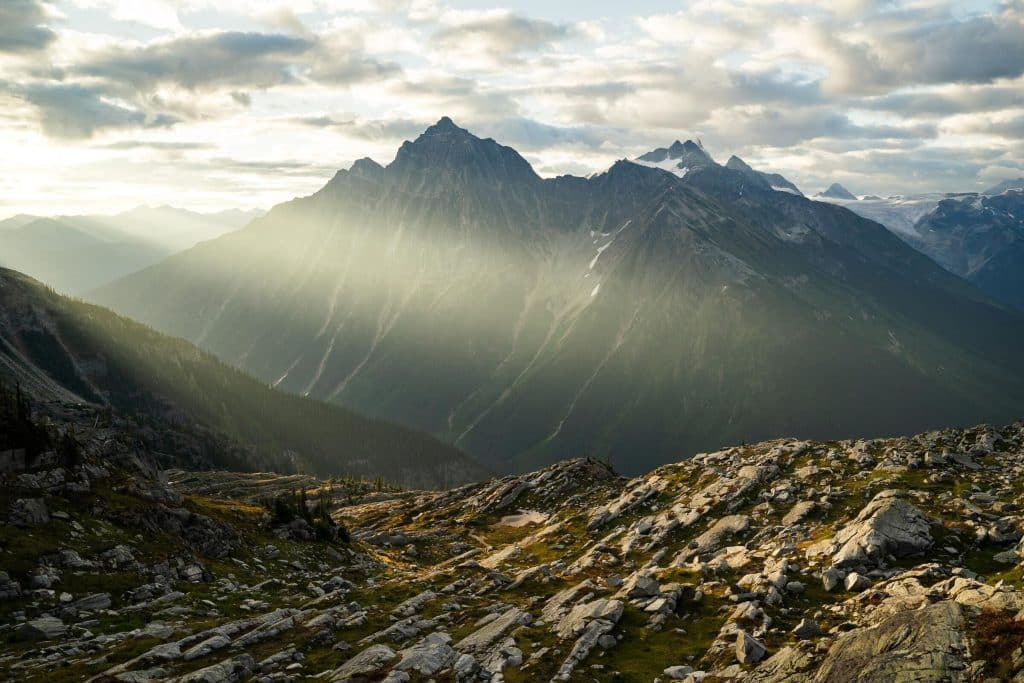 View of Mount Macdonald from Hermit Meadows in Glacier National Park.